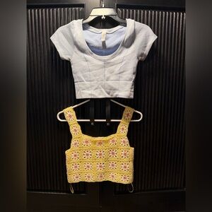 Altar'd State Yellow Crochet Daisy Tank and Offline light blue scoop shirt
